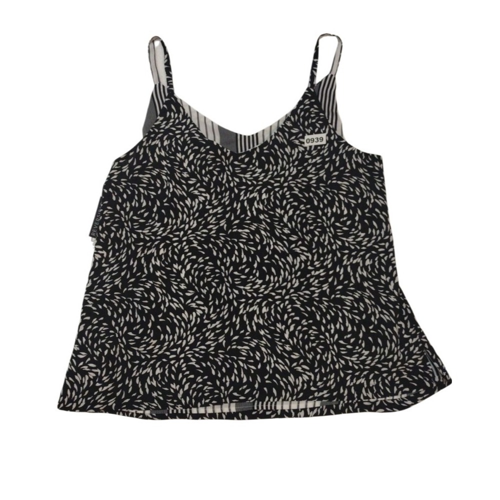 Dex Tank Top Reversible Women 2X Black White Geometric Fleck Striped Lightwt NWT